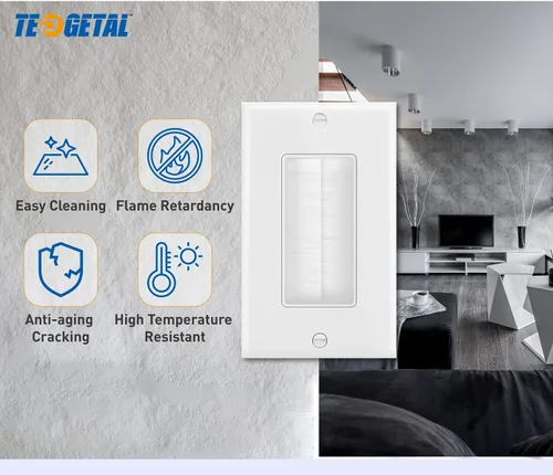 Vista 6 de Paquete de 2 placas de pared de un solo cepillo, placa frontal de una sola banda, enchufe de pared para HDTV, HDMI, red, cables coaxiales, cables