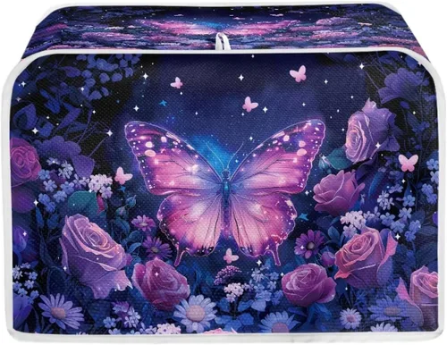 Vista 29 de Talayituse Cubierta para tostadora con estampado de flores de gato, ranura ancha de 2 rebanadas, cubierta ligera para tostadora, protección contra