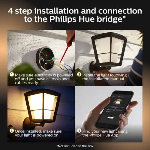 Vista 6 de Philips Hue Econic Up - Lámpara de pared inteligente para exteriores, negra - Bombilla LED de cambio de color E26 blanco y ambiente de color - 1