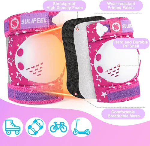 Vista 5 de SULIFEEL Patines de unicornio arcoíris para niños con equipo de protección ajustable, rosa, talla S, M