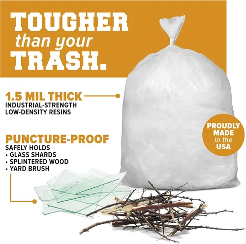 Vista 4 de Plasticplace Bolsas de basura transparentes y resistentes de 64-65 galones para Toter │ Bolsas de basura transparentes resistentes │ 50 x 60
