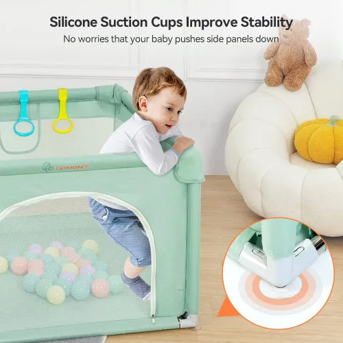 Vista 2 de COMOMY Corrales de juegos para bebés y niños pequeños, centro de actividades para bebés seguros y antideslizantes, diseño de malla completa, centro