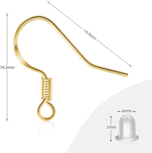 Vista 2 de MENKEY - Ganchos para aretes de oro de ley 925, 120 unidades/60 pares, cables de gancho de pez hipoalergénicos para hacer joyas, piezas