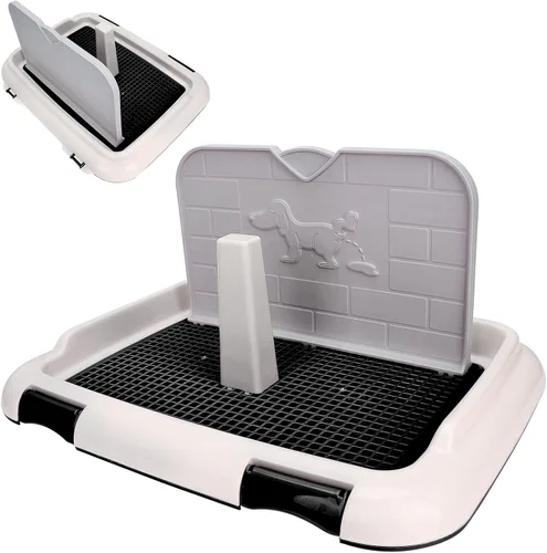 Vista 5 de Aseo para perros, caja de arena para perros con pared simulada, bandeja de orina de malla para orinar programada, inodoro de entrenamiento