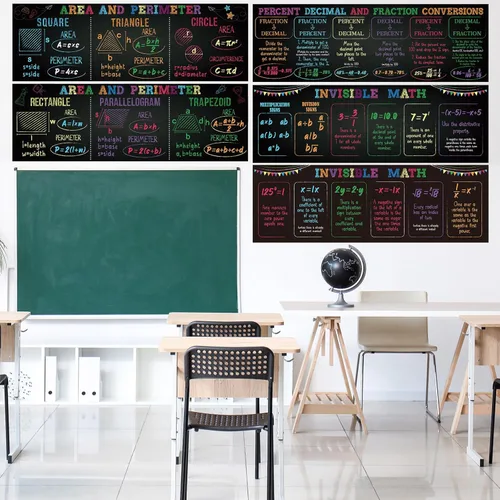 Vista 4 de AmazingSpark 5 pósteres de matemáticas para escuela secundaria de 13 x 40 pulgadas, decoración de tablón de anuncios para el aula, fracciones