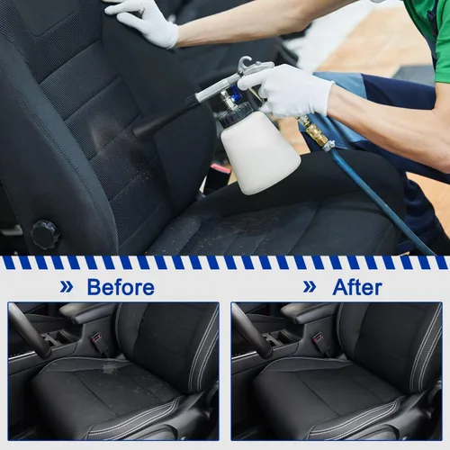 Vista 6 de Pistola de limpieza de coche, pistola de aire de alta presión, kit de limpieza interior del automóvil con botella de espuma, cabezal de cepillo