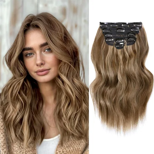 Vista 7 de NAYOO Extensiones de clip para cabello de 20 pulgadas para mujer, cabello ondulado y rizado de cobre rojo, extensiones de cabello sintético