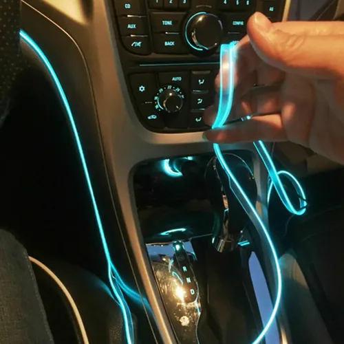 Vista 2 de 9.8 ft de iluminación interior del coche tira auto LED cuerda de alambre de la atmósfera auto lámpara decorativa luz de neón flexible DIY