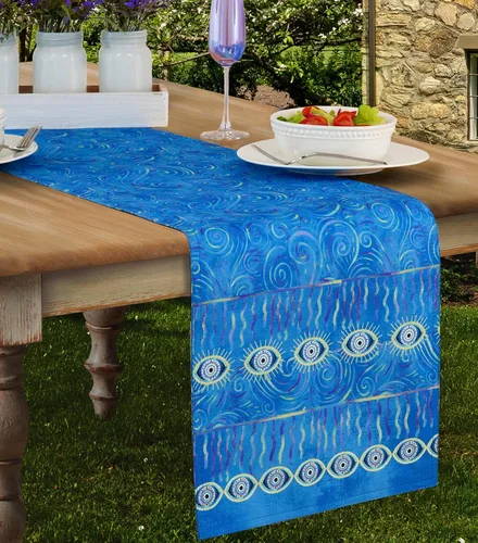 Vista 13 de Home Bargains Plus Juego de 4 manteles individuales rectangulares con diseño de ojo malvado azul, resistentes a las arrugas, al agua y a