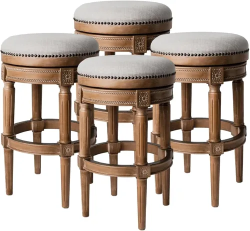 Vista 36 de Maven Lane Pullman Taburete de bar sin respaldo de 31 pulgadas, juego de 2, taburetes giratorios con reposapiés, marco de madera maciza marrón