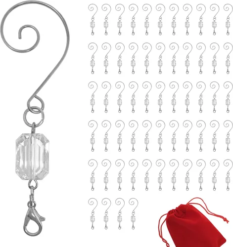 Vista 11 de Ganchos para adornos de Navidad, gemas de acrílico transparente, ganchos giratorios de alambre plateado, juego de 10 perchas de 3 pulgadas de largo