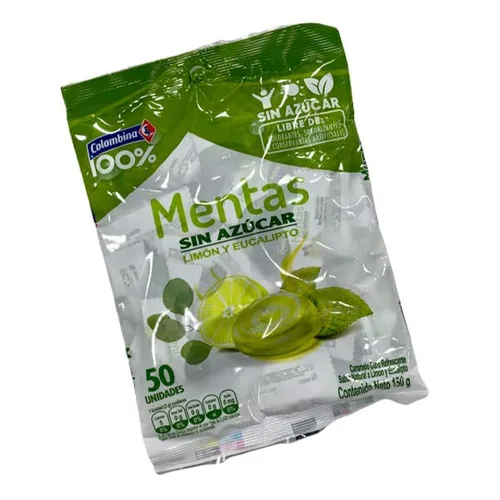 Vista 4 de Colombina 100% libre de azúcar eucalipto y menta limón 5.29 oz Sin sabores artificiales, conservantes Importado de Colombia