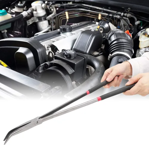 Vista 5 de Alicates curvados de 45 grados con mango largo, alicates de punta de aguja de 16 pulgadas de 15.748 in, herramientas artesanales para espacios