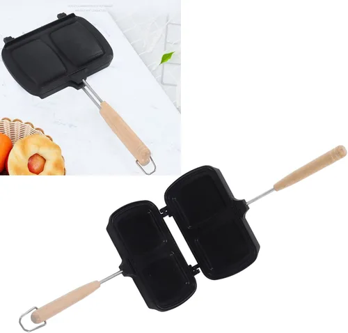 Vista 8 de Cyrank Sartén de doble cara, sartén antiadherente de aleación de aluminio con asas de madera desmontables, sartén para hacer huevos, parrilla