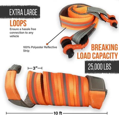 Vista 3 de Correas de eslinga de elevación súper resistentes de 3"x10 pies, capacidad de carga de rotura de 25000 libras, eslinga de elevación para trabajo