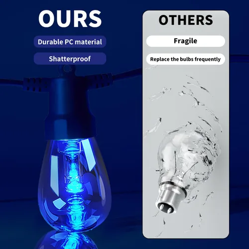 Vista 3 de Luces de cadena para exteriores de 27 pies, luces para exteriores para patio con 10 bombillas LED RGBW regulables, IP66 impermeable a prueba