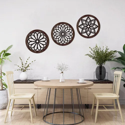 Vista 4 de Blulu 3 piezas de decoración de pared de madera rústica gruesa redonda de madera rústica, decoración colgante de granja para interiores