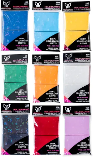 Vista 7 de 100 fundas holográficas azules para tarjetas, ajuste perfecto, fundas brillantes para tarjetas coleccionables, tamaño estándar, fundas de Pokémon
