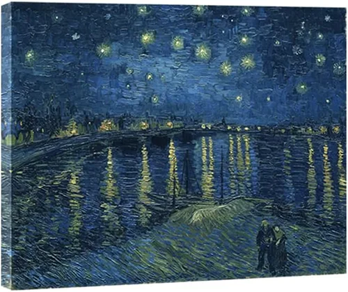 Wieco Art – Noche estrellada sobre el Ródano por Vincent van Gogh pinturas al óleo reproducción, arte moderno Giclee Lienzos lona pared decoración