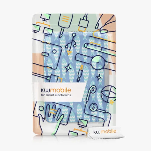 Vista 7 de kwmobile Funda compatible con Yaxa Kindle PaperWhite - Funda para lector electrónico - Azul pez pequeño/azul claro/blanco