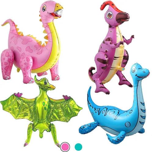 Vista 7 de Globo gigante de dinosaurio 3D para decoraciones de fiesta de cumpleaños, bonitos globos de dinosaurio de pie independientes, globos de aluminio