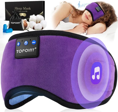 Vista 11 de TOPOINT - Antifaz para dormir con auriculares Bluetooth 5.4 inalámbricos, auriculares para dormir con micrófono, altavoces HD, música, antifaz