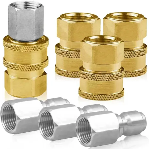 Juego de 8 adaptadores NPT de acero inoxidable macho y hembra de 3/8 pulgadas, accesorios de conexión rápida (banda de rodadura interna), 5000 PSI