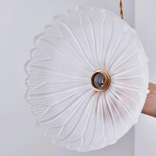 Vista 6 de Mid Century Modern Gold Pendant Lights, Nordic Retro Flower Hanging Pendant Lamp with Frosted Glass Shade, Adjustable Cord E26/E27 Base Chandelier