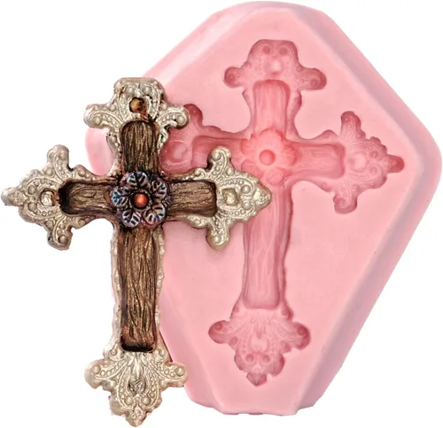 Molde de silicona con cruz rústica, para fondant, caramelo, chocolate, manualidades, resina, arcilla flexible