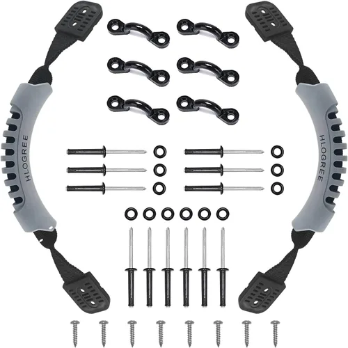 HLOGREE Paquete de 2/4 asas para kayak, mango de transporte de kayak con remaches, asas de repuesto para kayak, asas de kayak para
