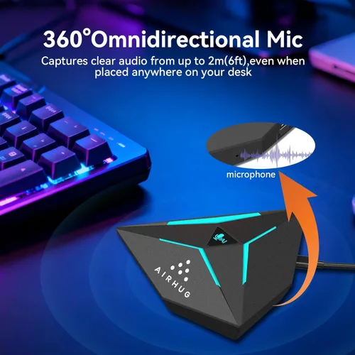 Vista 4 de AIRHUG Micrófono de computadora USB, micrófono de juegos para Windows, Mac, PS4/5, reducción de ruido, botón de silencio e indicador RGB, micrófono