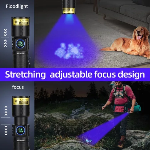 Vista 2 de DARKBEAM Linterna UV de 365 nm LED de luz negra, linternas ultravioleta, potente lámpara recargable USB -C Woods, resistente al agua enfocable