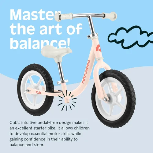 Vista 5 de Retrospec Cub - Bicicleta de equilibrio para niños de 18 meses a 3 años, bicicleta para principiantes sin pedal de 12 pulgadas con asiento