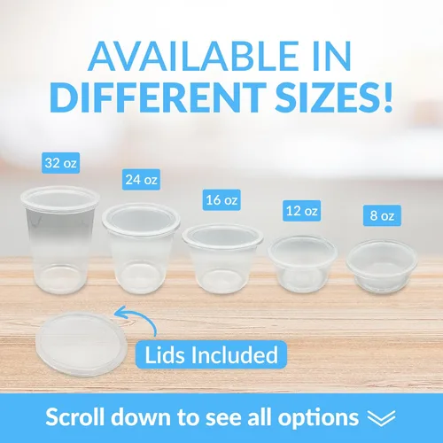 Vista 6 de Reli. Contenedores de delicatessen con tapas (100 juegos en total) Paquete variado – 8 onzas (50 piezas), 16 onzas (50 piezas) con tapas