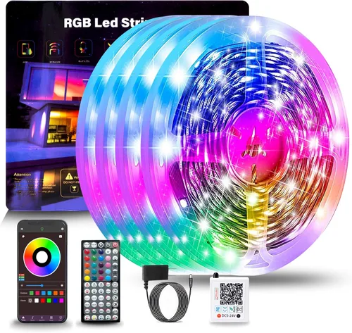 Vista 7 de NBBUFF - Luces LED para dormitorio de 50 pies (1 rollo), tira de luces LED RGB que cambian de color con mando de 60 teclas y control por aplicación