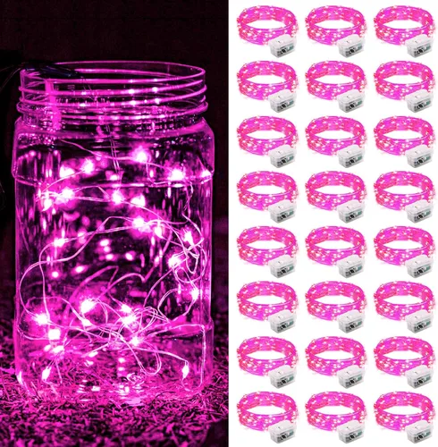 Vista 9 de Paquete de 8 luces de hadas que funcionan con pilas, 20 mini luces LED de 7 pies, alambre plateado, luces parpadeantes para bricolaje, fiestas