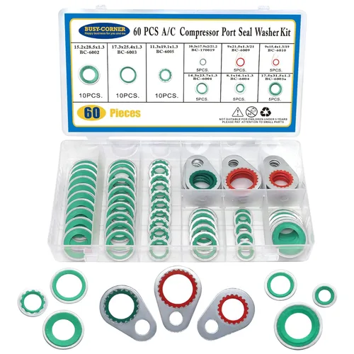 Vista 9 de BUSY-CORNER Juego de sellos de juntas tóricas para compresor de sistema de aire acondicionado, kit de arandelas de sello para puerto del compresor