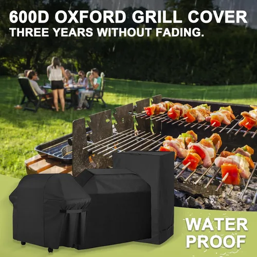Vista 5 de Funda para parrilla de barbacoa, resistente 600D para barbacoa al aire libre, cubierta ajustable de tela Oxford a prueba de viento, impermeable