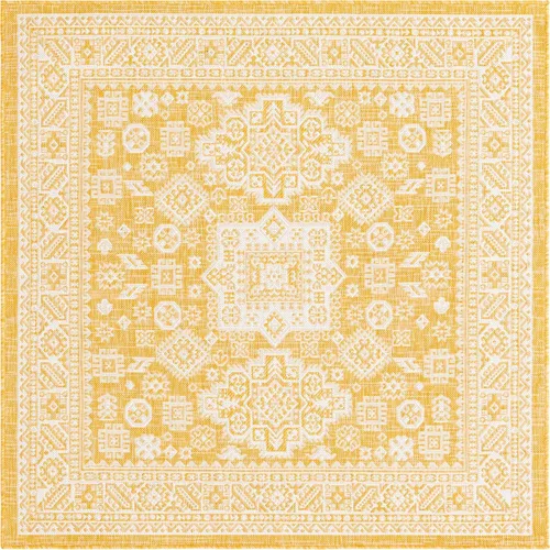 Vista 276 de Unique Loom Outdoor Aztec Collection Alfombra de área - Chalca (10 pies, redonda, azul/marfil)