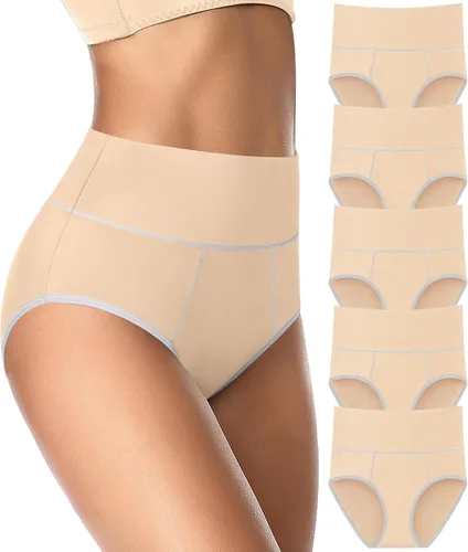 Vista 7 de ASIMOON Ropa interior de cintura alta con control de abdomen para mujer, de algodón, talla grande, cobertura completa, bragas para mujer