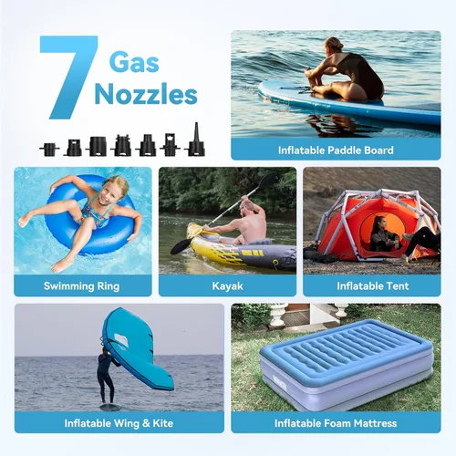 Vista 8 de Hydrohero Electric Paddle Board Pump, Rechargeable 20PSI High Pressure SUP Pump, Intelligent Dual Stage Inflation & Deflation, Auto-Off for Stand Up