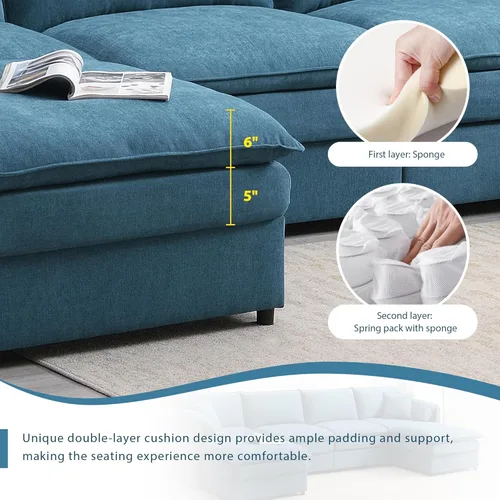 Vista 239 de Sofá modular de felpilla con tapicería en forma de L, sofá modular de 4 asientos con otomana extraíble y 5 almohadas para sala de estar, apartamento