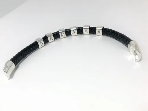 Vista 7 de Black Braided Leather and Silver Bracelet with Magnetic Clasp for Men and Women