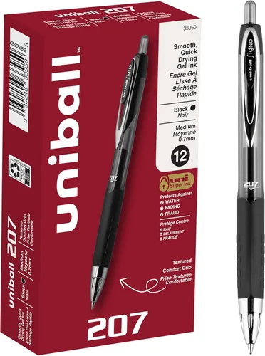 Vista 9 de Uniball 207 - Bolígrafos de gel retráctiles con cinta rosa, punta media (0.028 in), negro, paquete de 12