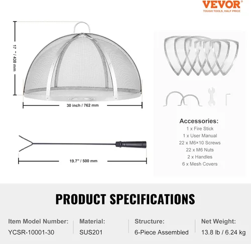 Vista 7 de Tapa de pantalla de chispa para fogata, 30 pulgadas de diámetro, cubierta redonda para anillo de hoguera al aire libre, cubierta de metal