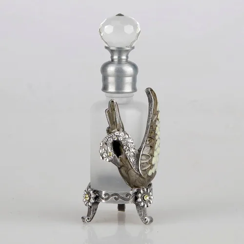 Vista 4 de SEVENBEES Botella de perfume de vidrio recargable de 0.4 fl oz, botella de vidrio esmerilada vacía con figura de cisne esmaltada pintada a mano