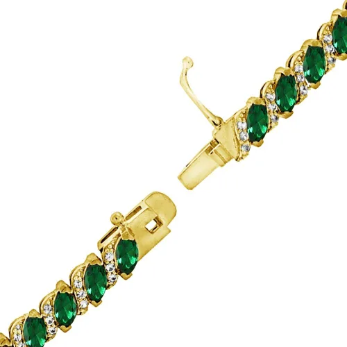 Vista 4 de Pulsera de tenis de moda con piedra natal de corte marqués de plata de ley creada simulada o genuina para mujeres y niñas con caja de regalo