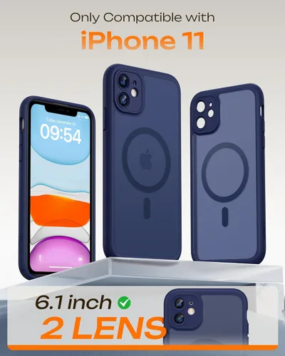 Vista 1327 de TOCOL Funda para iPhone 11, compatible con Magsafe, protección completa de cámara, imanes integrados, protección contra caídas, funda translúcida