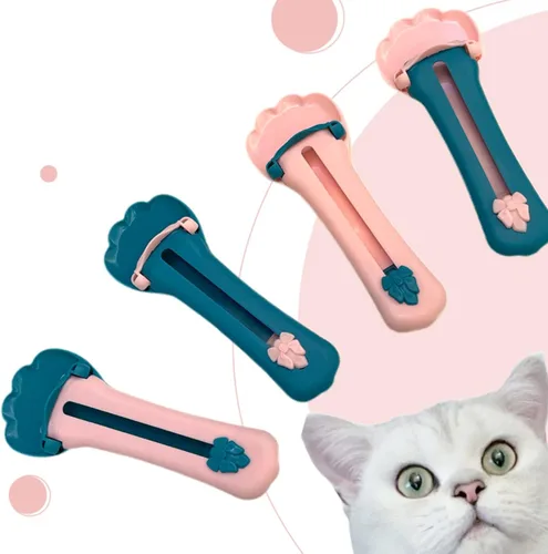 Vista 6 de TITA-DONG Cuchara exprimidora con forma de garra de gato, cuchara para lamer deliciosas, cuchara para comer alimentos húmedos para gatos, cuchara