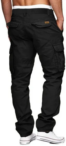 Vista 2 de JMIERR Pantalones cargo para hombre, casuales, de algodón, ajuste relajado, cintura elástica, ligeros, con múltiples bolsillos